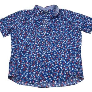 Crown & Ivy‎ Men's Blue Floral Button-Up Shirt Classic Fit sz Large Short Sleeve